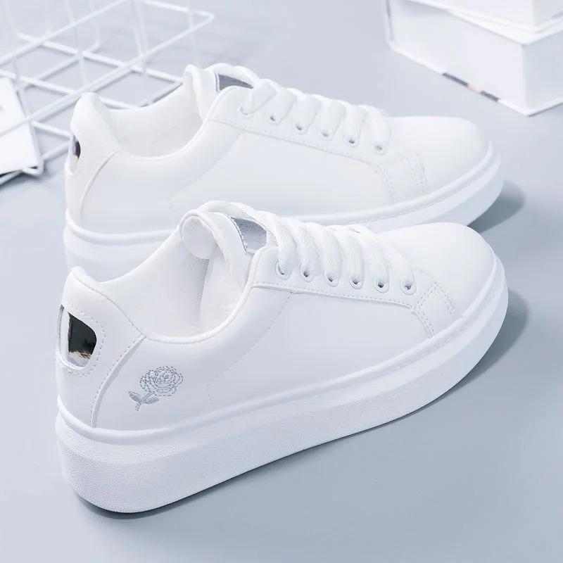 Shoes Women Running Spring Autumn Fashion White Breathable Embroidered Flower Lace-Up Casual Sneakers De Mujer