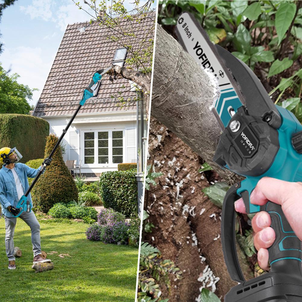 Yofidra Bürstenlose elektrische 8-Zoll-Kettensäge 32 mm Schere Teleskopstange Hochgarten-SchnittwerkzeugFür Makita 18V Akku Stifte