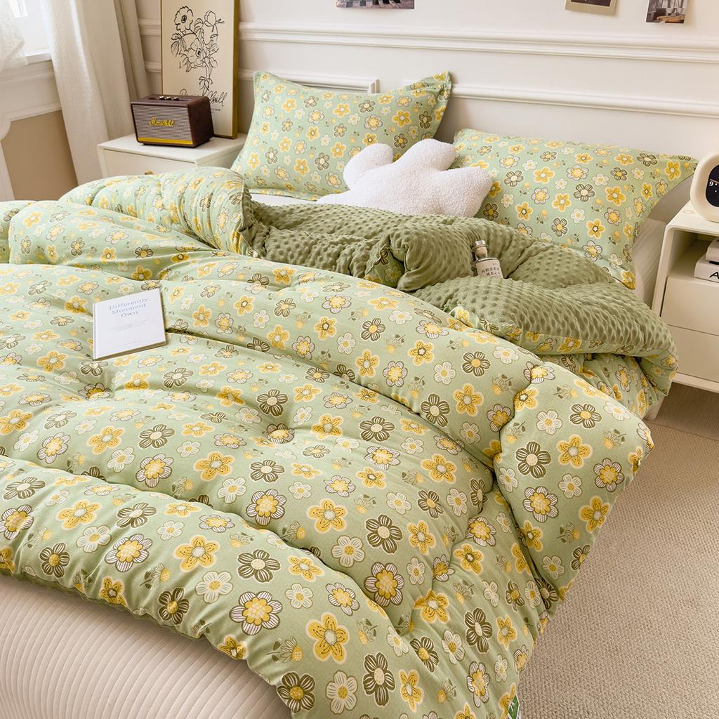 Floral Printed Thickened Warm Winter Quilt Fluffy Soft Weighted Blanket for Sleeping Double Bed Skin-Friendly Quilted Comforter