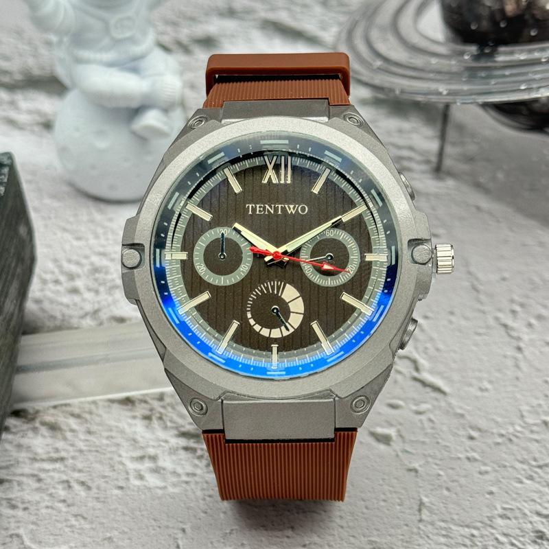 JYL Men's Watch Three-eye Six-needle Blue Light Silicone Strap