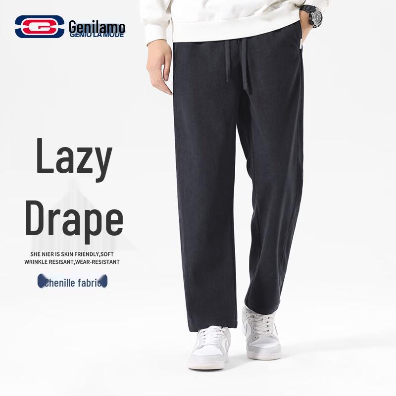 GENIOLAMODE Men s Straight-Leg Chenille Casual Pants L