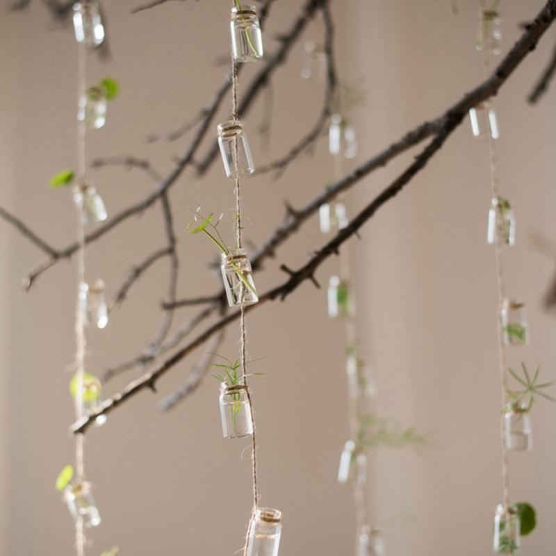 Wind Chimes Style Decor Glass Vase Strings Hanging Vase With Bottle Jelly Glass Bottle String Decoration Pendant