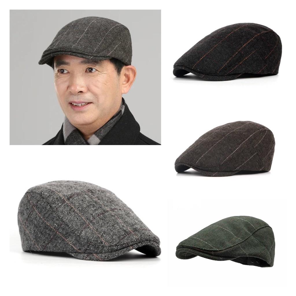 Beret Checkered Duckbill Retro Hat Vintage Men Woollen Cap Accessory Gift Adult