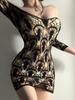 Romance Sexy Fishnet Dress Sheer Lace Bodysuit Erotic Lingerie Set Women Bodycon Underwear