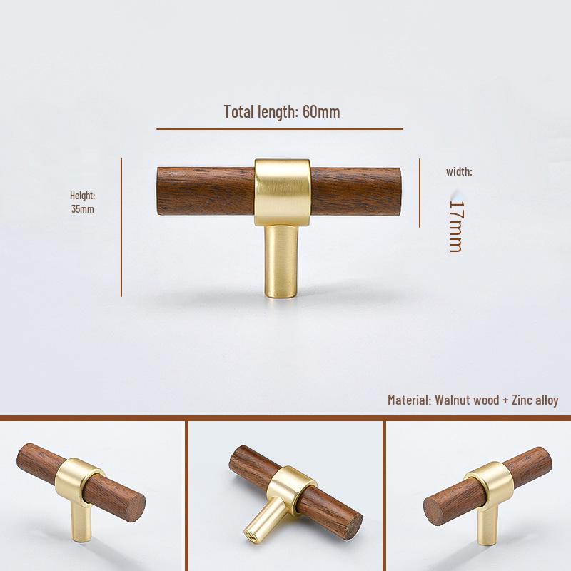 Japanese Minimalist Walnut Handle Solid Wood Cabinet and Wardrobe Drawer Handle