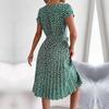 Dámské jarní a letní krátké rukávy s vysokým pasem, elegantní šaty, módní květinové skládané dlouhé šaty do A-linie