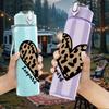 1PC Leopard Heart Pattern Print 750ml Color Plastic Sports Water Bottle Leakproof Flip Straw Lid Suitable for Sports Office Home Use