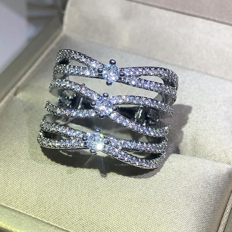 925 Silver Luxury Bridal Marriage Rings Special-interested Dazzling Crystal CZ Stone Simple Stylish Women Trendy Jewelry Rings