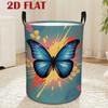 1pc Laundry Basket, The Round Laundry Basket Features Colorful Blue Butterfly Floral Patterns And a Handle Design, Suitable for Storing Clothes/Books,