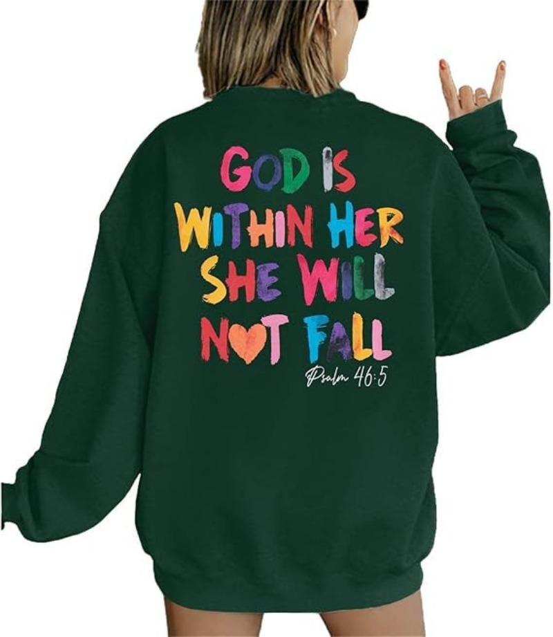 Sporty Women  Crewneck Pullover Christian God Is Within Her Long Sleeved Inspirational Hoodie Hoodie Men Vintage Sweatshirts