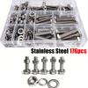 176-piece stainless steel heavy-duty hex bolt and nut kit, M6/M8/M10, fully threaded, for household and machinery use.