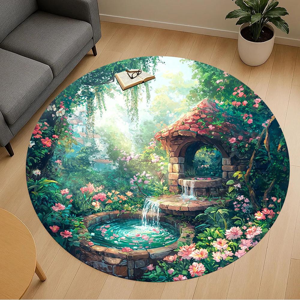 1PC Fairy Garden Office Round Area Rug, Under Office Chairs Bedroom Living Room Home Decor, Carpet for Office -1110083
