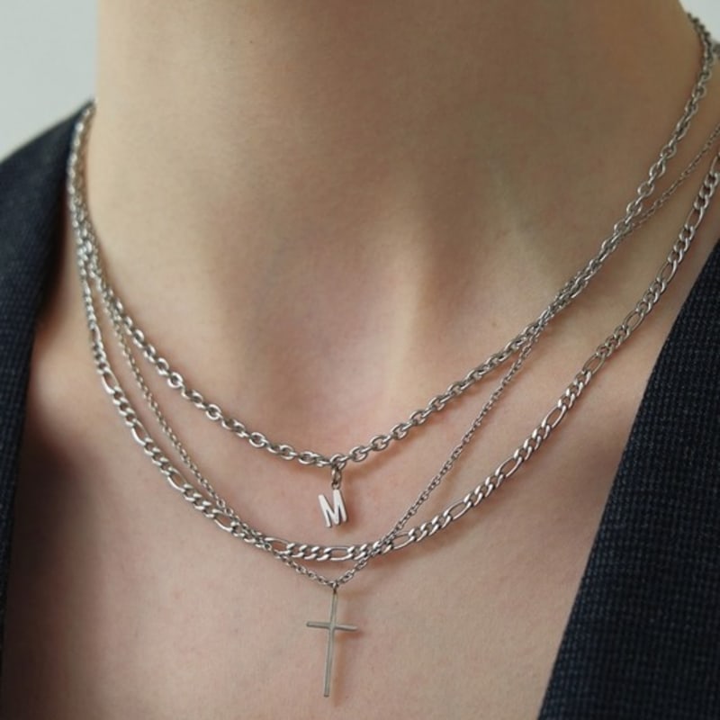 LOVE ME MONSTER [Surgical_2 SET] Flat & Tiny Cross Necklace