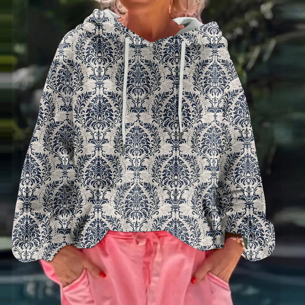 Women's Floral Print Loose Casual Long Sleeved Hooded Sweatshirt