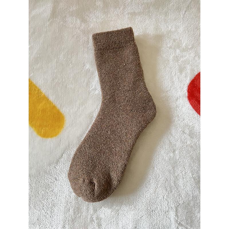 Winter Padded Thick Warm Socks - Wool Pure Color, Men's and Women's Mid-calf Socks, Simple Cable Knit Floor Socks