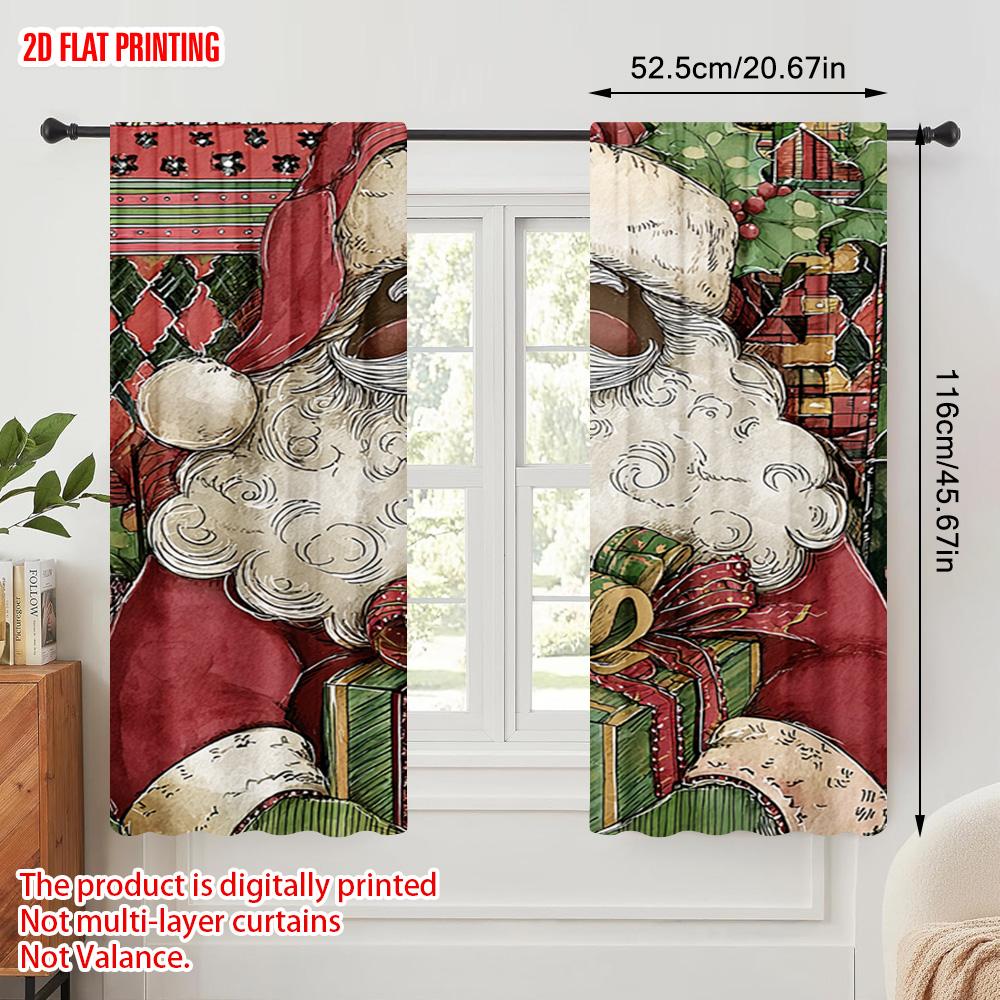 2pcs,2D Plane Printing Curtain Popular Santa Claus with Presents Versatile Durable Polyester (without Rod) Versatile All Perfect