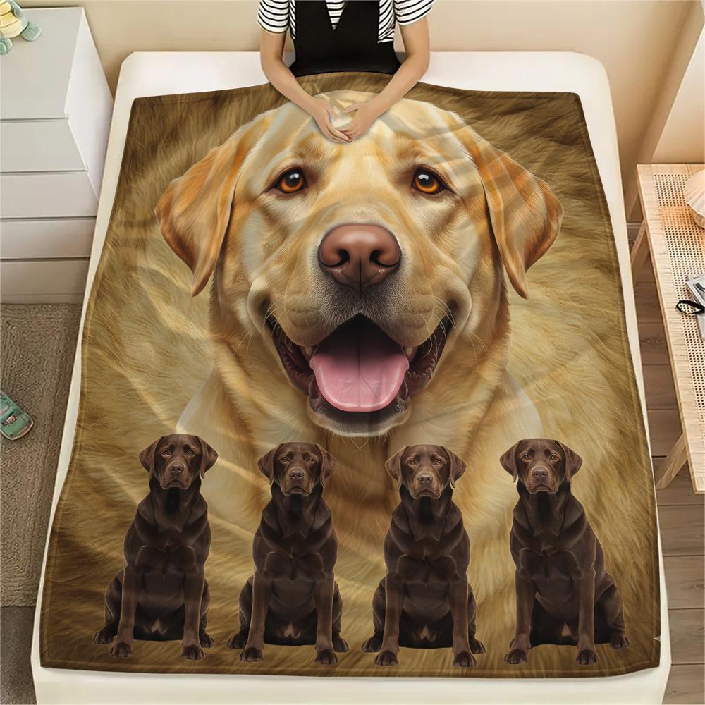 1Pc Labrador Dogs Print Flannel Blanket, High quality Comfortable for All Seasons, Home Decor, Warmth and Comfort, Perfect for Gifts