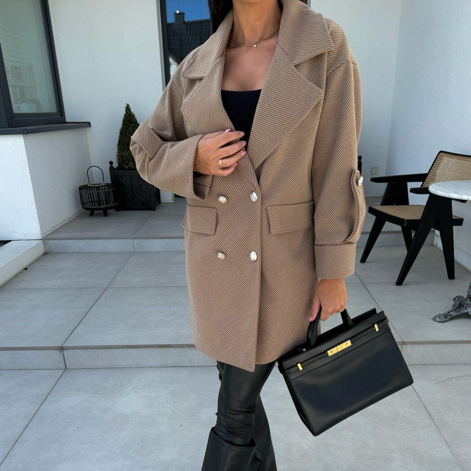 Новое европейское и американское однотонное шерстяное пальто с воротником в форме буквы — фото 7