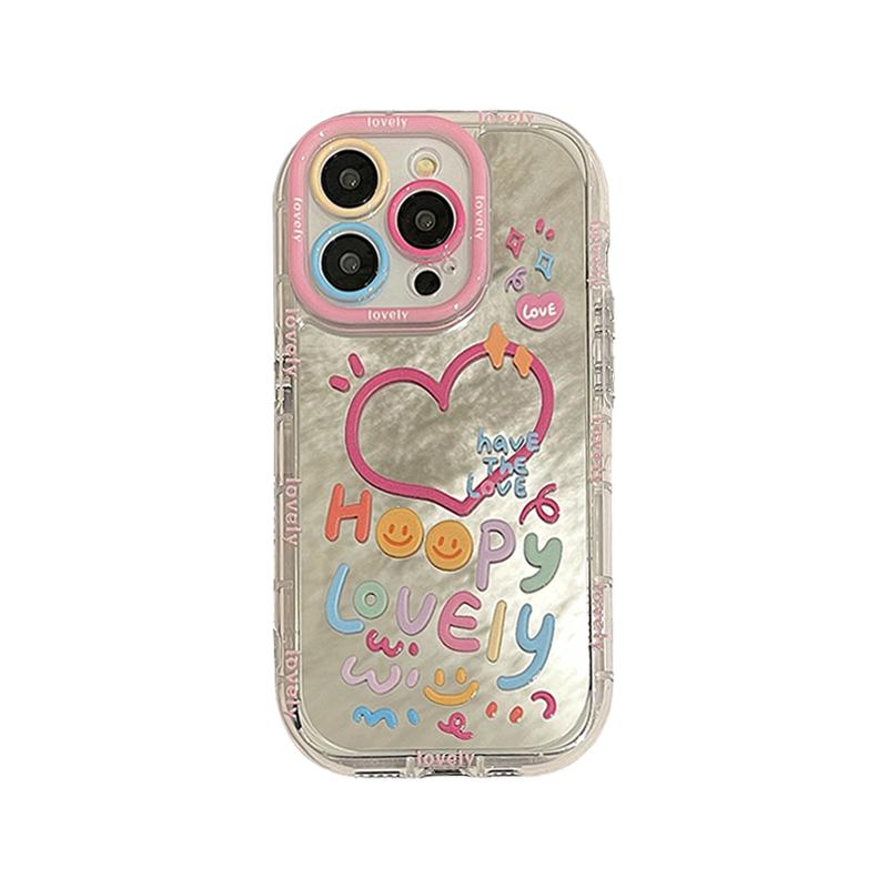 Lovely Girl Heart Mirror Phone Case For iPhone 11 12 13 14 15 16 17 Pro Max Shockproof Back Cover