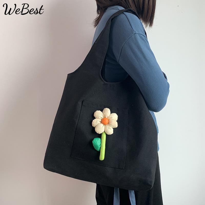 

Single-shoulder Floral Artsy Red Canvas Tote Bag Shopping Bag