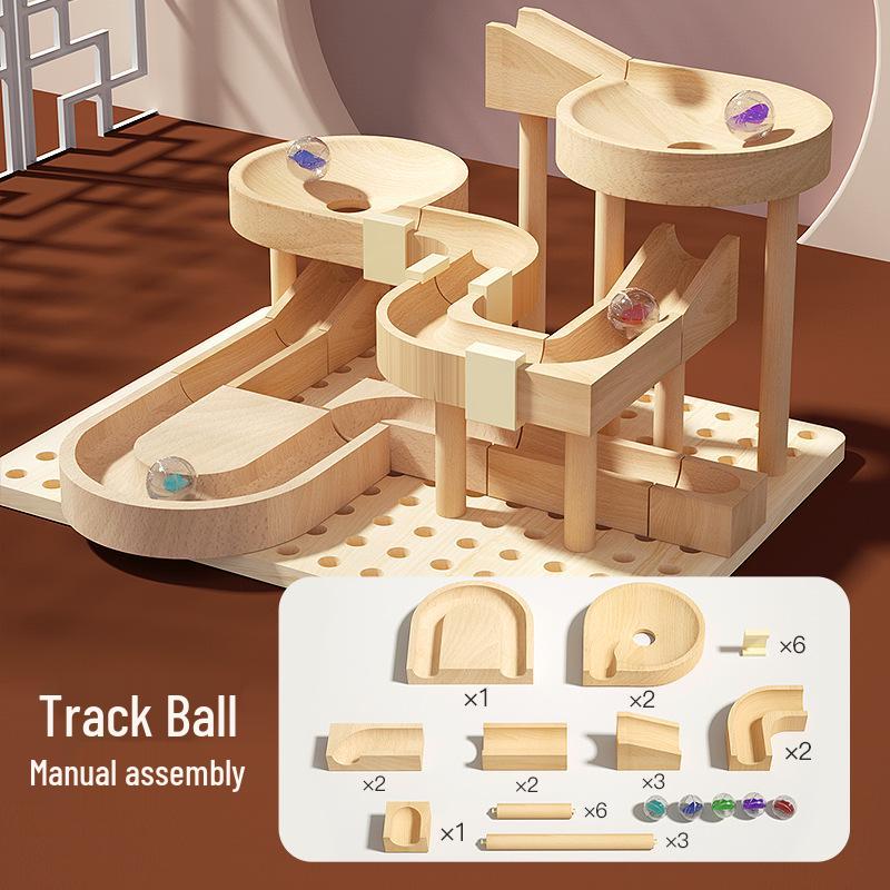Kids Educational Wooden Marble Run Toy: Assemble Track for Intelligence Development