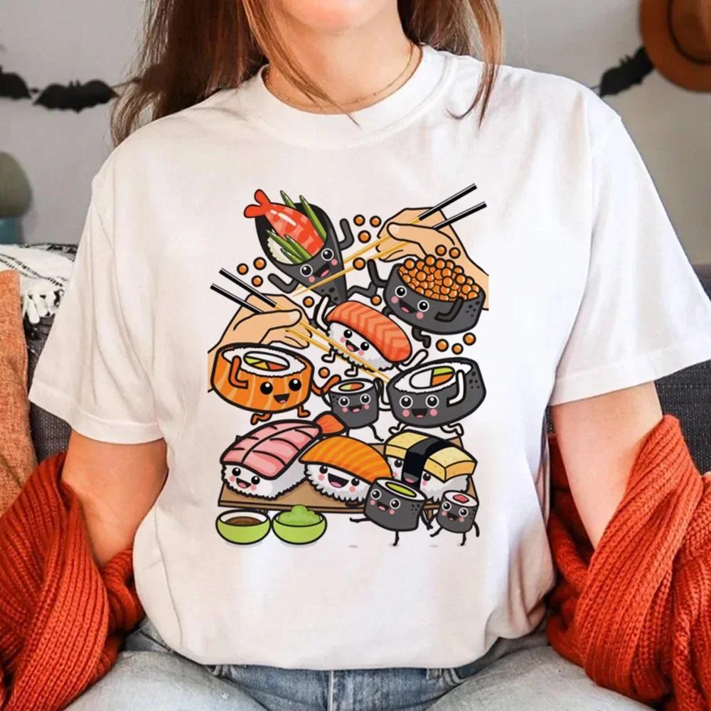 Sushi Tshirt Women Summer T-shirts Female Manga 2000s Clothing Graphic T Shirts Aesthetic Clothes Fashion Harajuku Personality