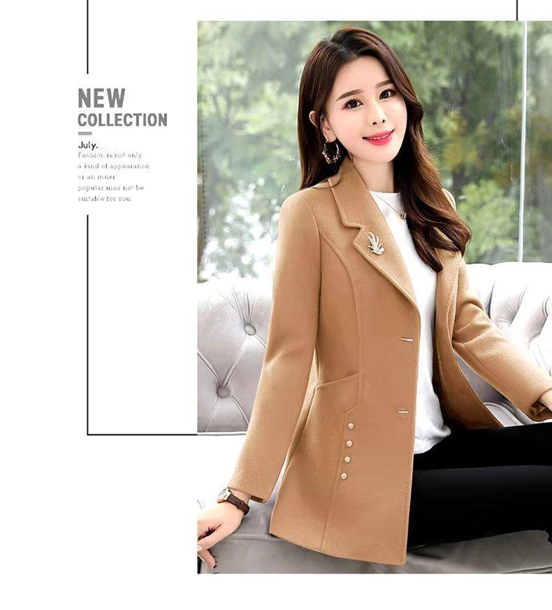 Women's Slim Fit Mid-Length Woolen Coat - Autumn/Winter 2025 Trend