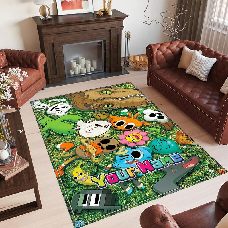 Personalized Crystal Velvet Carpet Custom Name Text,Amazing World of Gumball Anti Slip Area Rug For Home Decoration