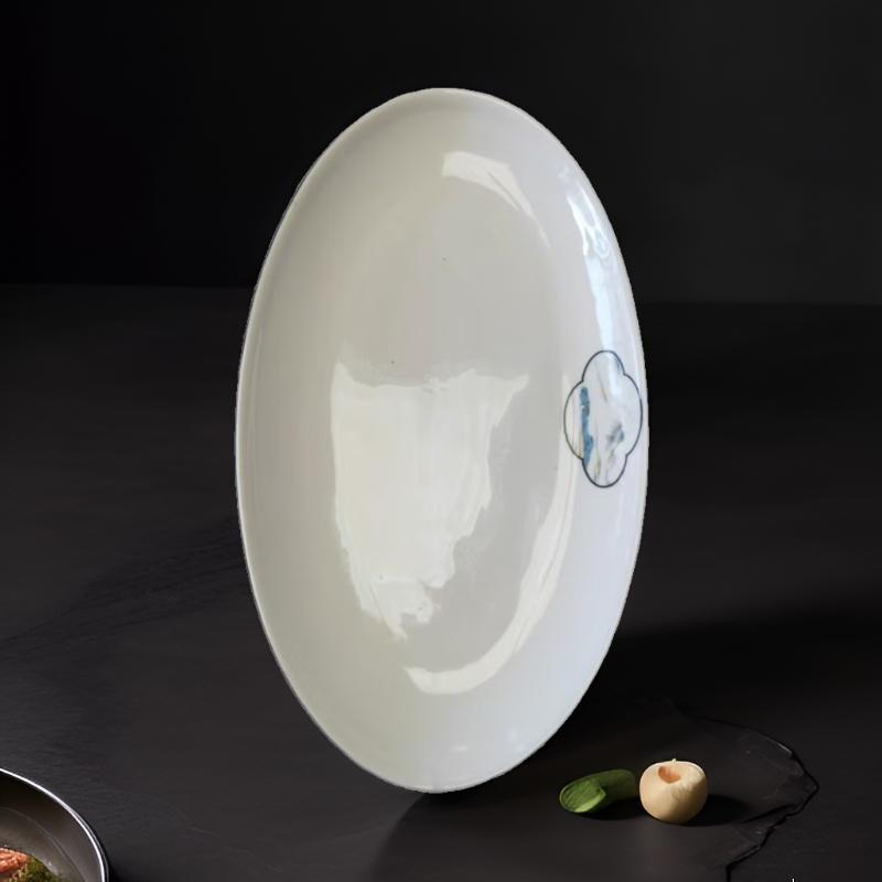 SIFAR 16-inch Oval Ceramic Fish Plate with Blue Rim