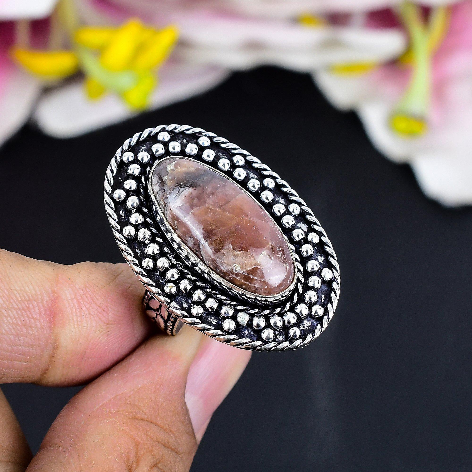 

Rhodochrosite Gemstone Handmade 925 Sterling Silver Jewelry Ring Size 8 KG-1662