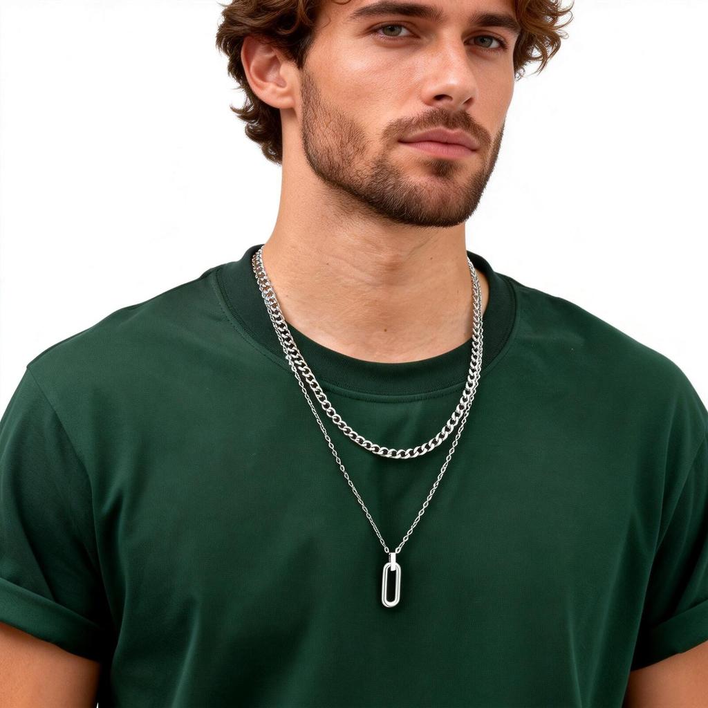 Stylish Geometry Layering Necklaces for Men Women,Silver Color Stainless Steel Rectangle Pendant Neacklace,Birthday Patry Gift