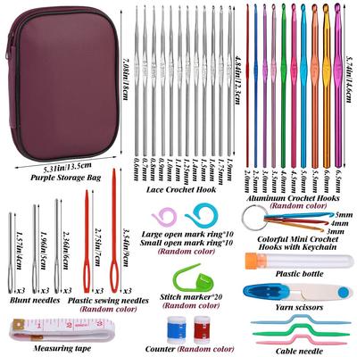 Fenrry 86PCS Crochet Hook Set Crochet Needles Set with Knitting Needles Stitch Markers Colorful Bagfor Crocheting Craft
