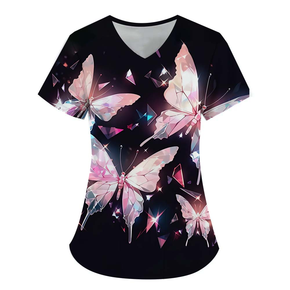 Butterfly Element 3D Digital Printed Women's Personalized and Fashionable Round Neck Short Sleeved T-shirt