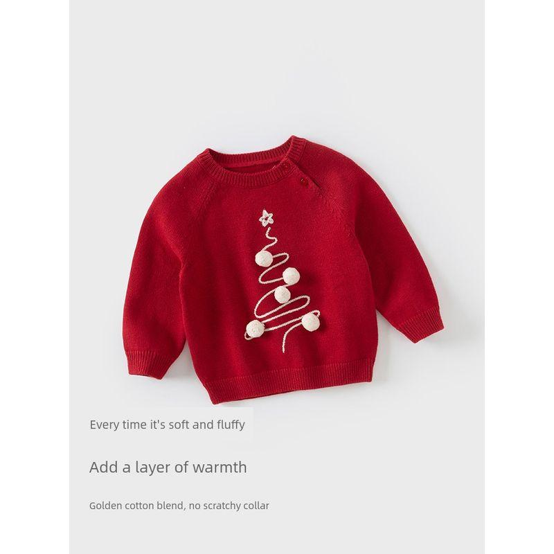 David Bella Kidsren's Knitwear Red Pullover Warm Winter Wear New Style Girls' Knitwear New Year's Top