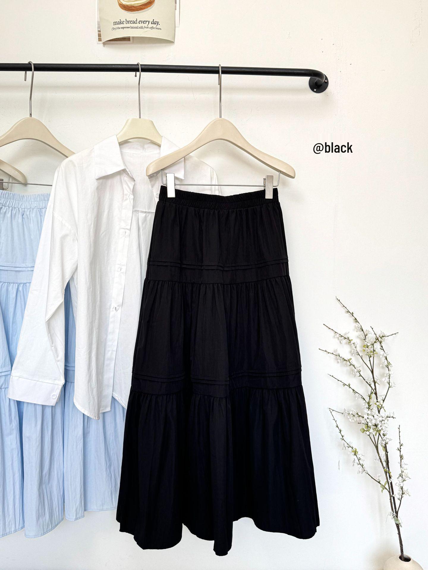 

2026 Spring/Summer French-Style Gentle Elastic Waist Patchwork A-line Vacation Skirt with Super Wide Hem One Size чёрный