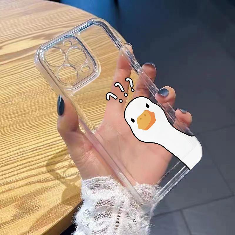 Süße Frage-Ente Handyhülle für iPhone 17 Air 16 15 14 13 12 11 Pro Max Plus Mini Xs X 8 7 Weiche Transparente Hülle Fundas