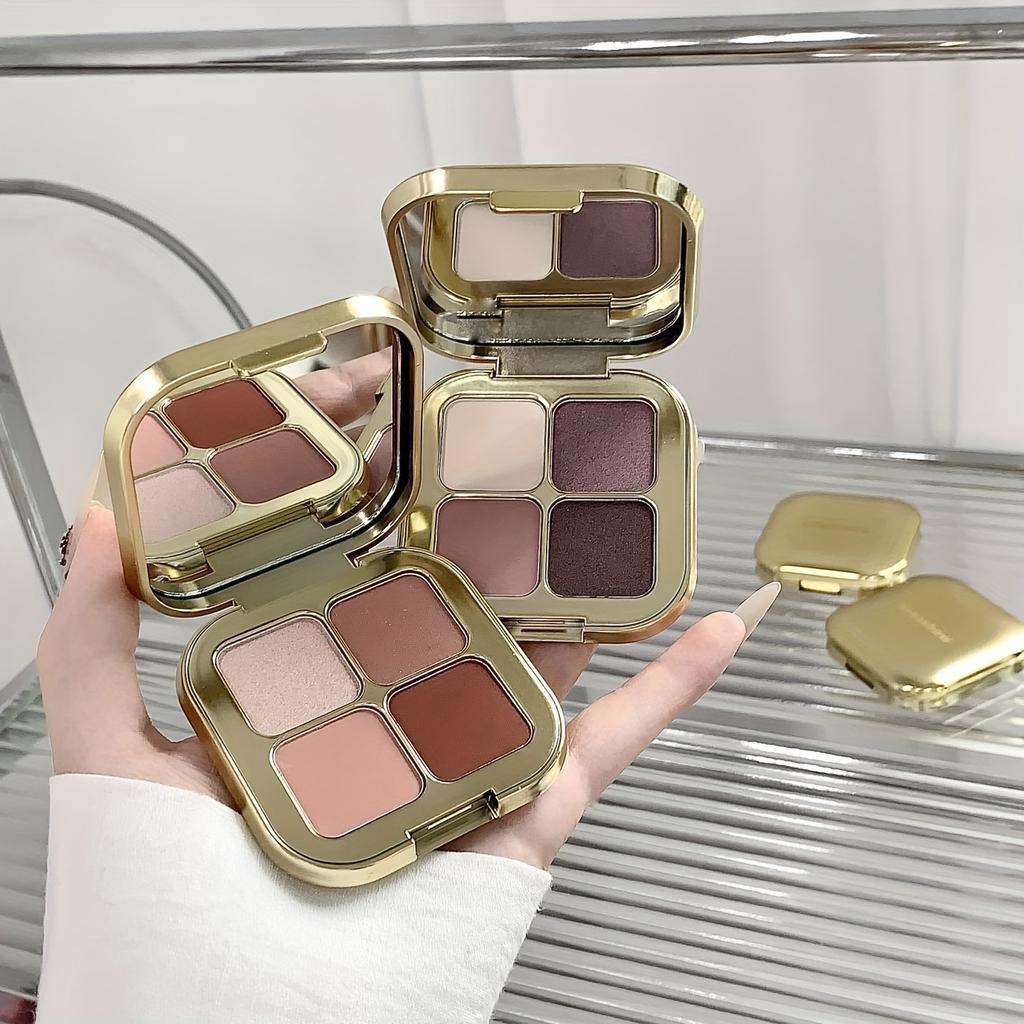 4-Farben Lidschattenpalette Goldene Textur, Matte & Schimmer-Finishes in Braun, Koralle, Rosa, Lila Lidschatten, Langanhaltende Farbe, Einfache Anwendung