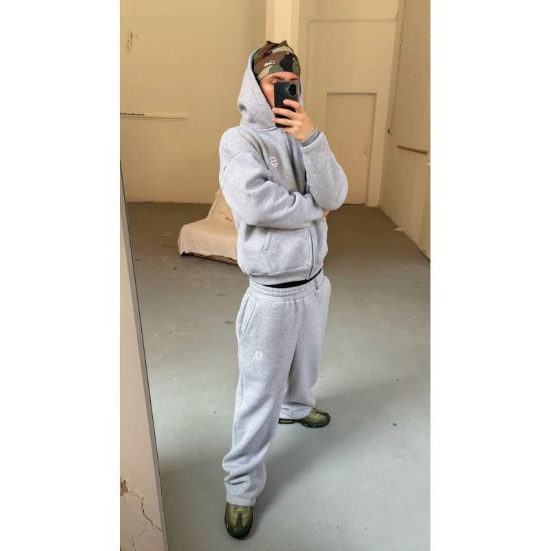 Tuta Jogger con Felpa con Cappuccio e Zip Oversize Unisex Streetwear Casual Abbigliamento Sportivo Uomo Donna