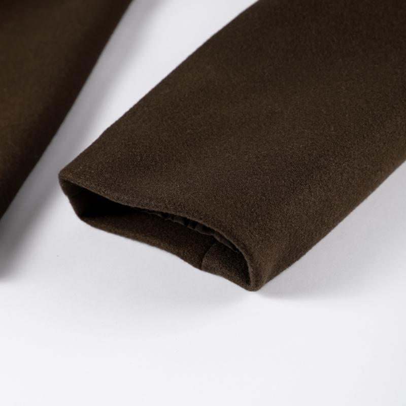 Brown Lapel Woolen Coat Synthetic Fabric Women's Double Breasted Long Sleeve Warm Coat Straight Tube Version Autumn and Winter