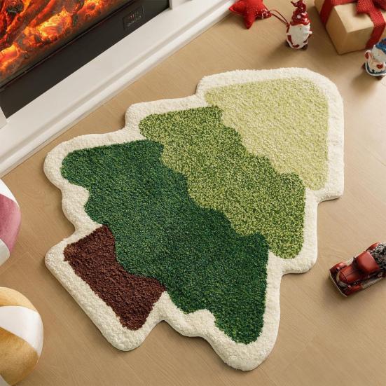 Yousheng Christmas Bathroom Rug Mat Xmas Tree Santa Clauds Shape Design Water Absorbent Floor Mat Home Decor for Kitchen Living Room Bathroom