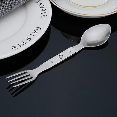 2-In-1 Fork Dessert Spoon Cutlery Set For Outdoor Camping And Picnics Portable Durable Stainless Steel Mini Fork Spoon