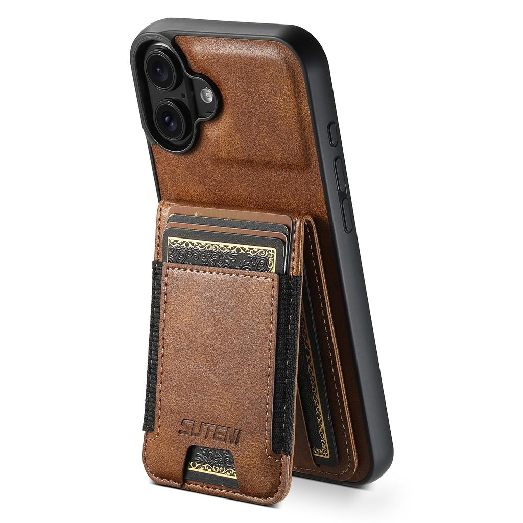 SUTENI H03 For iPhone 16 Case Card Holder Waxy Texture Leather+TPU Phone Cover