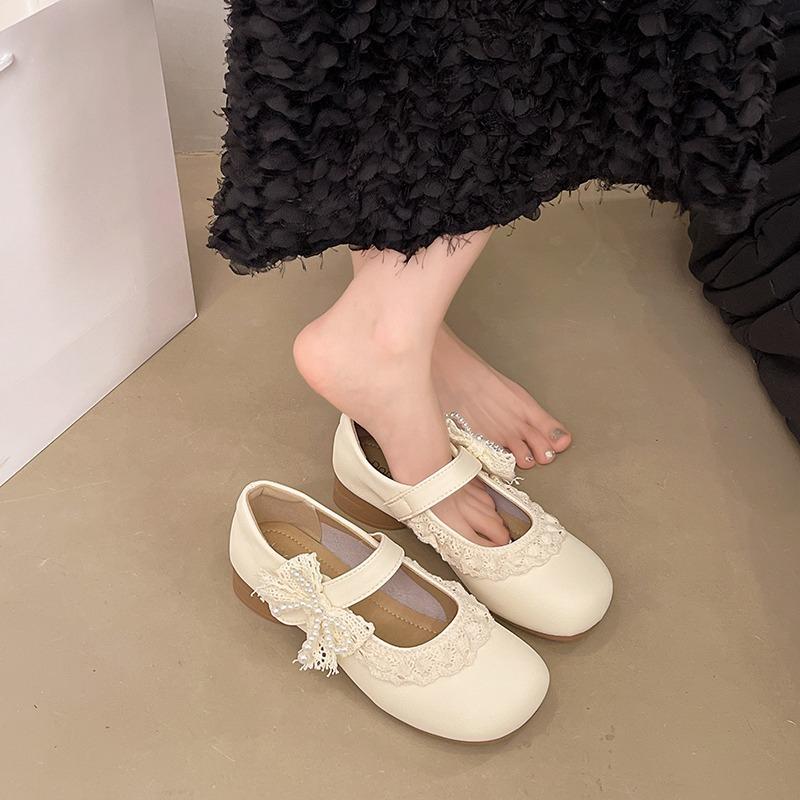 Lace Bow Soft Sole Single Shoes Fashion Round Toe Shallow Mouth Anti-Slip Wear-Resistant Low Top Shoes