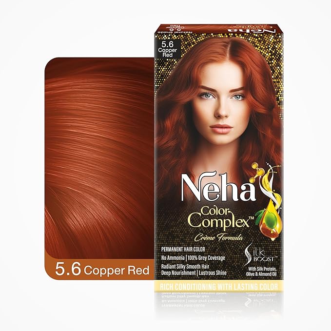 

Neha Color Complex Permanent Hair Colour Mini Pack, Copper Red, Colorant 30ml+ Developer 30g, Conditioner Sachet (6ml)