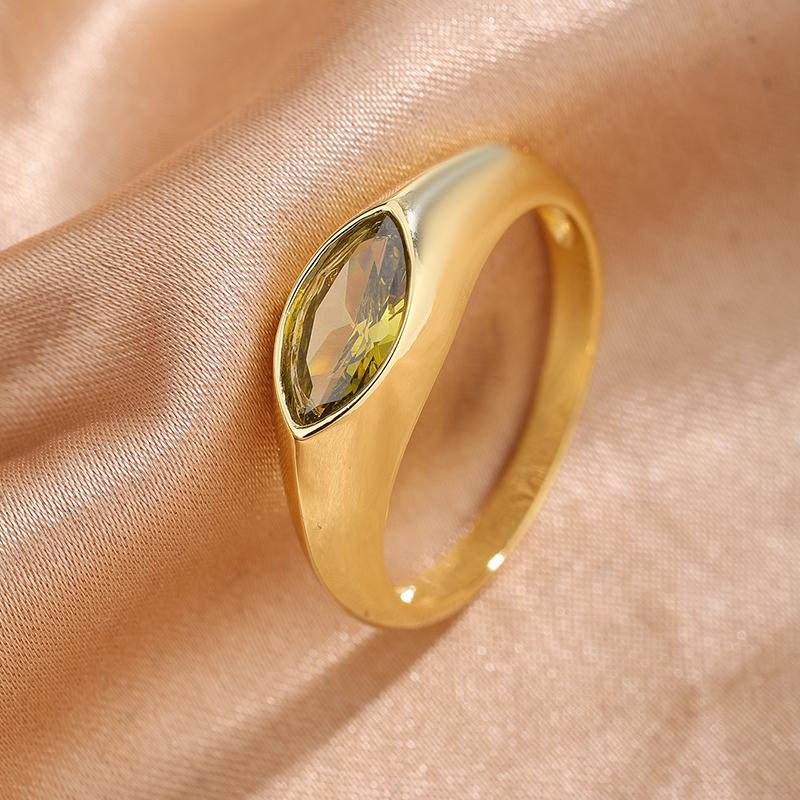 Glossy Inlaid Horse Eye Shape Colored Zircon Ladies Ring-Valentine's Day Gift-non-fading-not Sensitive