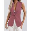 IHUASU Spring and Autumn Solid Color Cardigan Single Button Jacket Sleeveless Round Neck Coat for Women