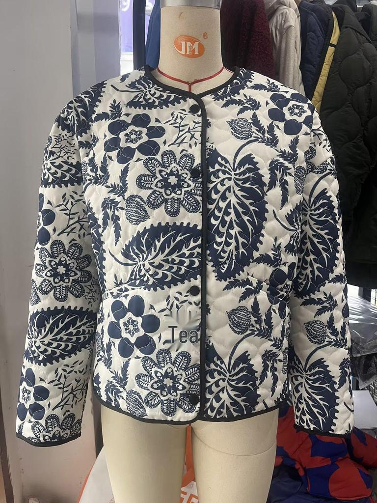 Jachetă de bumbac matlasat cu imprimeu pentru femei europene și americane, Primăvara 2025