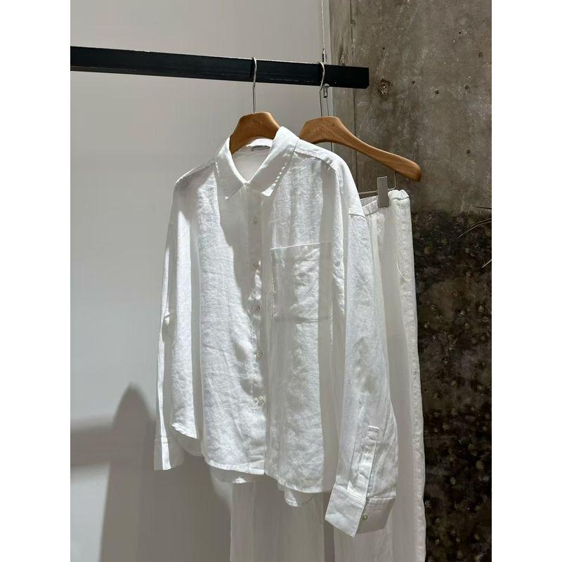 

2025 Новая Мода Повседневный Универсальный Кружевной Лоскутный Лен Рубашка Топы Хлопково-Льняной Костюм Брюки Pants S