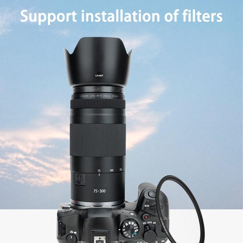 Professional Lens Hood LH-60T for RF 75-300/EF-S 55-250 II Lens 58mm Snap On Camera Lens Shade Cover