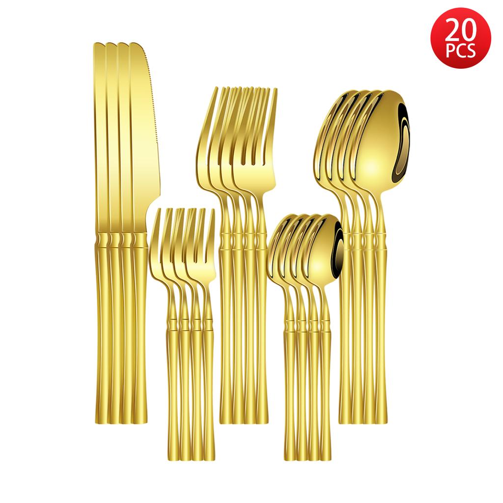 5/6/20/30pcs Gold waist cutlery set household stainless steel cutlery including knife, fork and spoon western cutlery